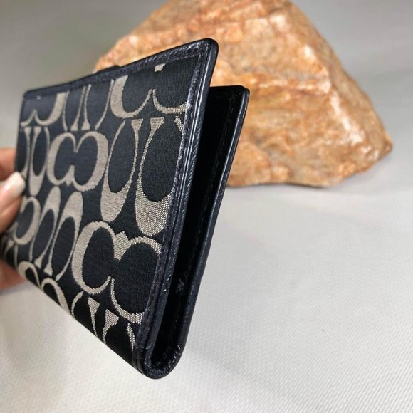 Coach signature Black Canvas Leather Trim Bifold Check Wallet - Picture 4 of 4